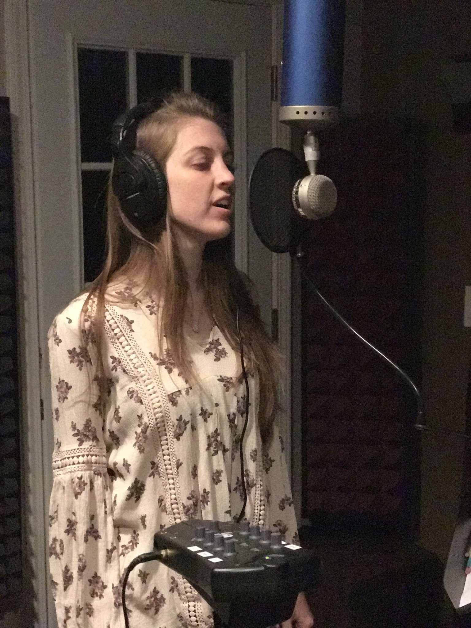 Katie recording the vocals for California